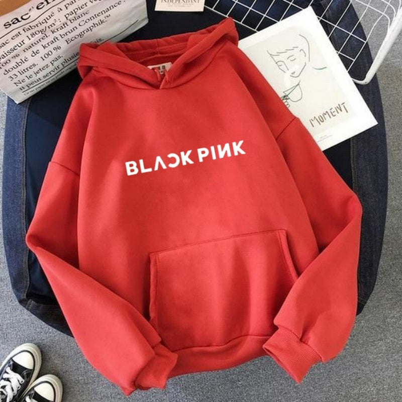 Blackpink Red Printed Fleece Full Sleeves Pull Over Hoodie For Women - HB INDUSTRIES - Hoodies & Sweatshirts - 