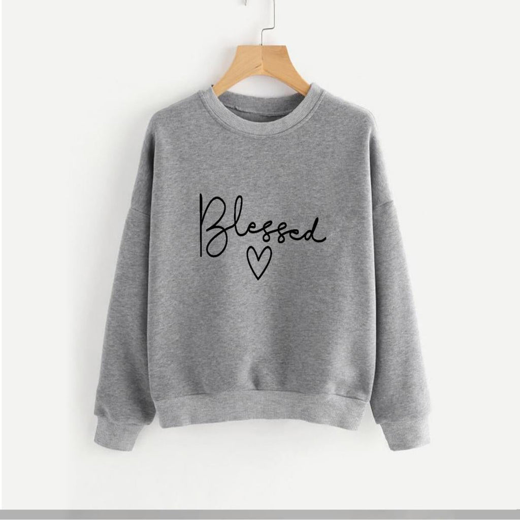 Blessed Fleece Full Sleeves Pull Over Sweatshirt For Women - HB INDUSTRIES - Hoodies & Sweatshirts - 