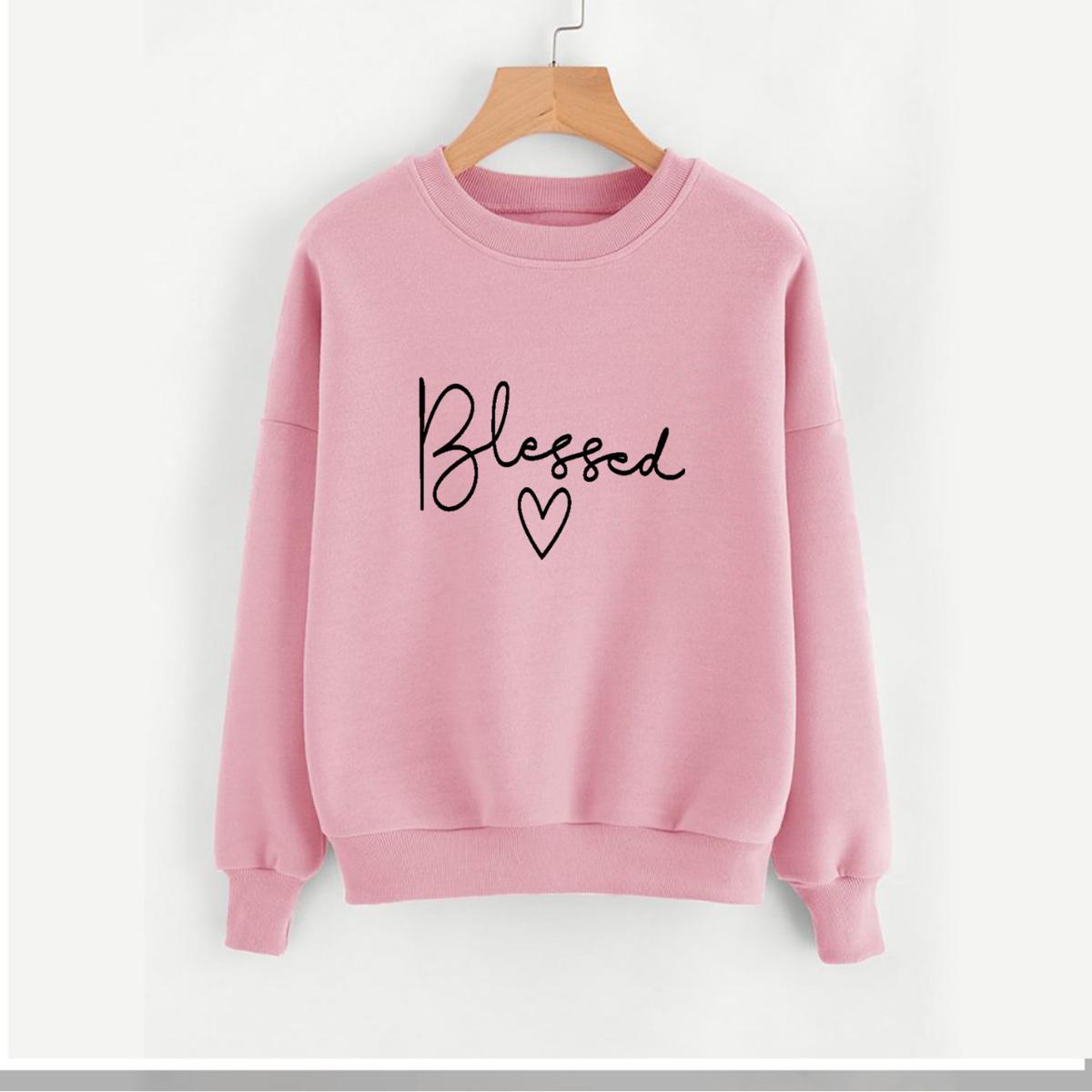 Blessed Fleece Full Sleeves Pull Over Sweatshirt For Women - HB INDUSTRIES - Hoodies & Sweatshirts - 