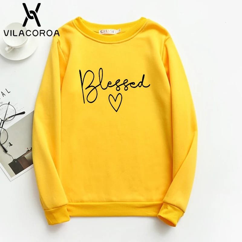 Blessed Printed Fleece Full Sleeves Pull Over Sweatshirt For Women