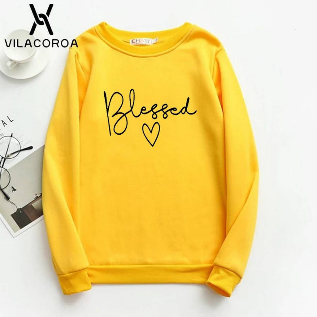 Blessed Printed Fleece Full Sleeves Pull Over Sweatshirt For Women