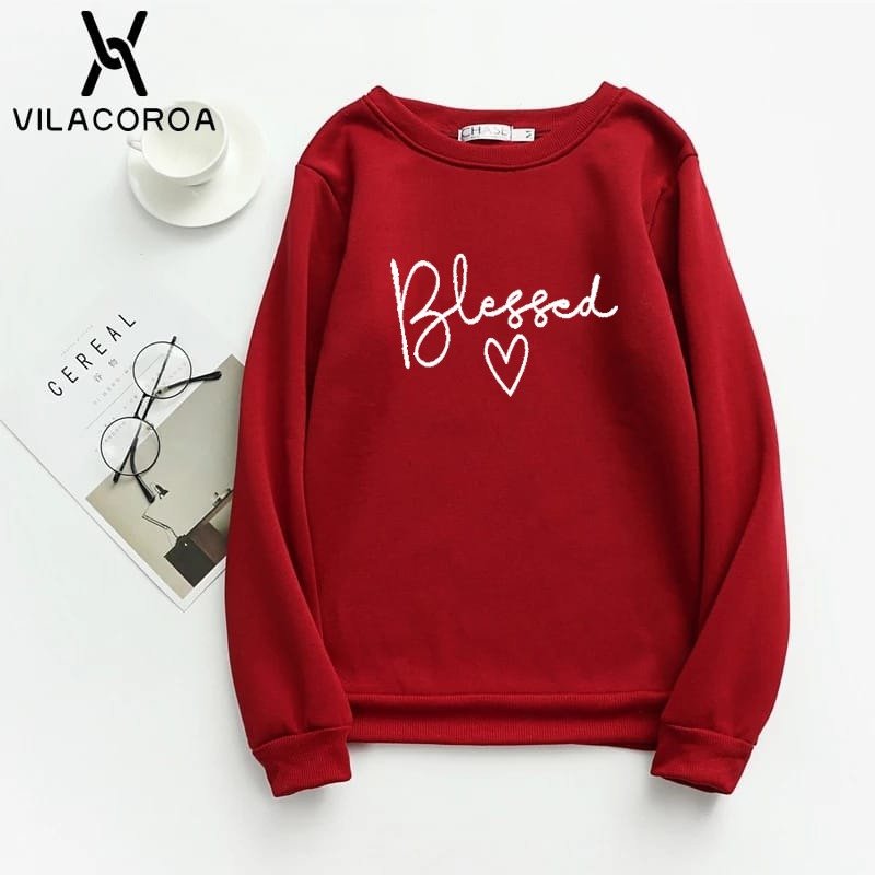 Blessed Printed Fleece Full Sleeves Pull Over Sweatshirt For Women