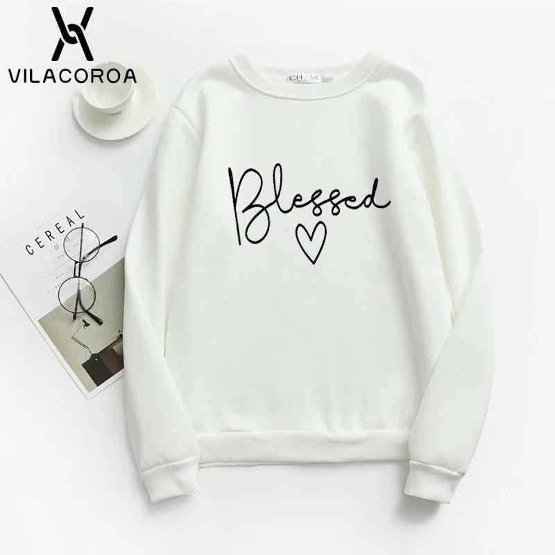 Blessed Printed Fleece Full Sleeves Pull Over Sweatshirt For Women