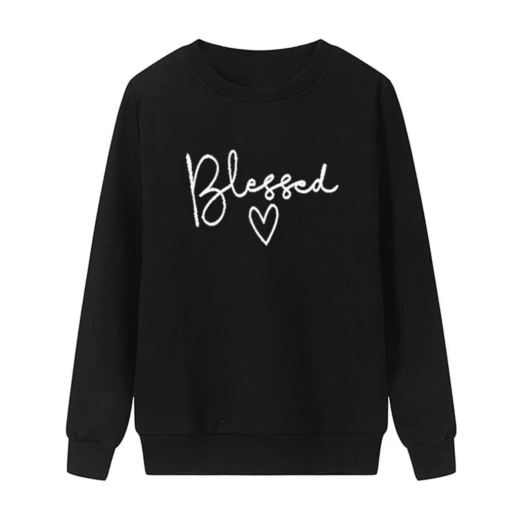 Blessed Printed Fleece Full Sleeves Pull Over Sweatshirt For Women