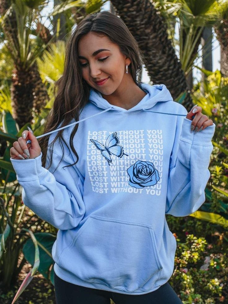 Blue Lost Without You Fleece Full Sleeves Pull Over Hoodie For Women - HB INDUSTRIES - Hoodies & Sweatshirts - 