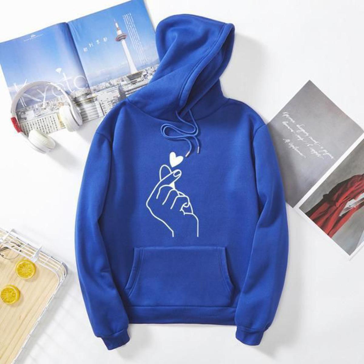 Blue Love Charm Printed Fleece Full Sleeves Pull Over Hoodie For Women - HB INDUSTRIES - Hoodies & Sweatshirts - 