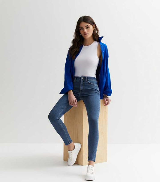 Blue Mid Rise Skinny Jeans - HB INDUSTRIES - Jeans - 