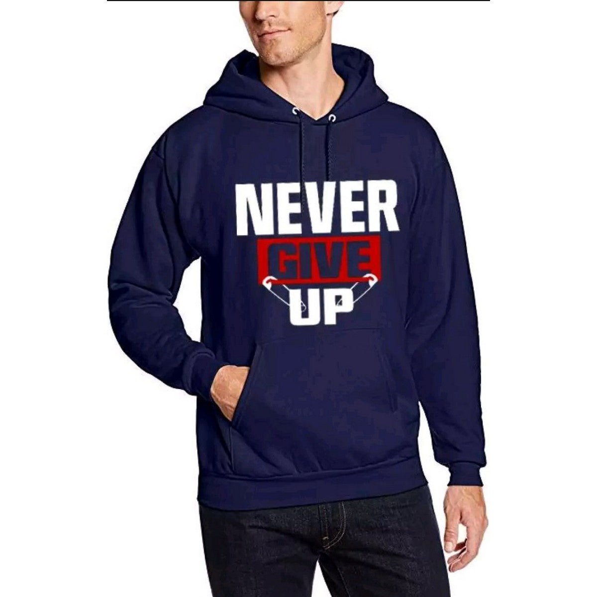 Blue Never Give up Printed Fleece Hoodie for Men - HB INDUSTRIES - Hoodie & Sweatshirt - 
