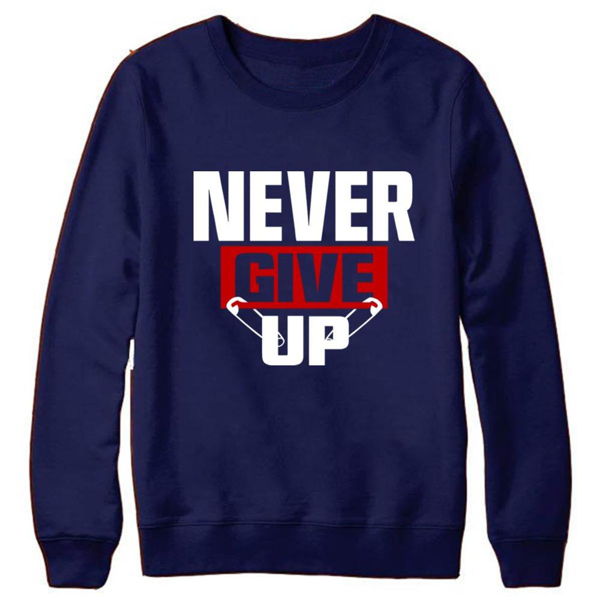 Blue Never Give Up Printed Sweatshirts for Winter for Men - HB INDUSTRIES - Hoodie & Sweatshirt - 