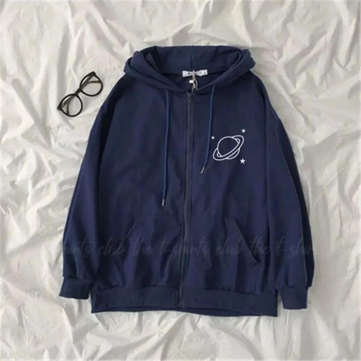 Blue Planet Printed Fleece Full Seeves Zipper Hoodie For Women - HB INDUSTRIES - Hoodies & Sweatshirts - 