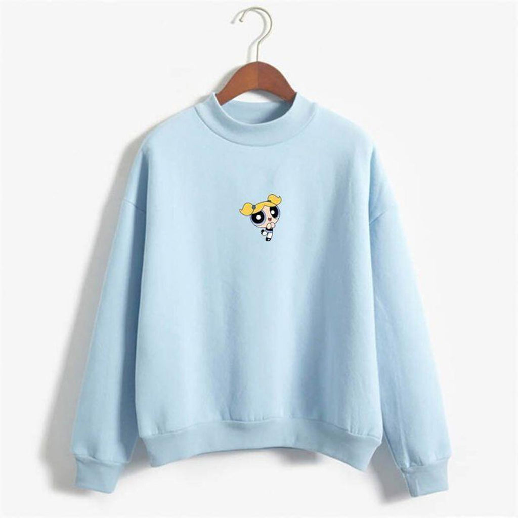 Blue Power Puff Girls Printed Fleece Full Sleeves Pull Over Sweatshirt For Women - HB INDUSTRIES - Hoodies & Sweatshirts - 