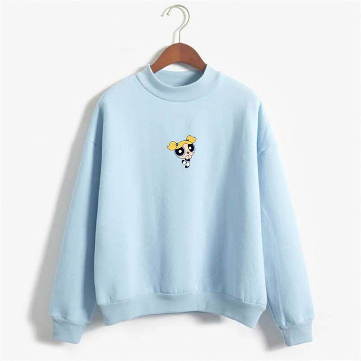 Blue Power Puff Girls Printed Fleece Full Sleeves Pull Over Sweatshirt For Women - HB INDUSTRIES - Hoodies & Sweatshirts - 