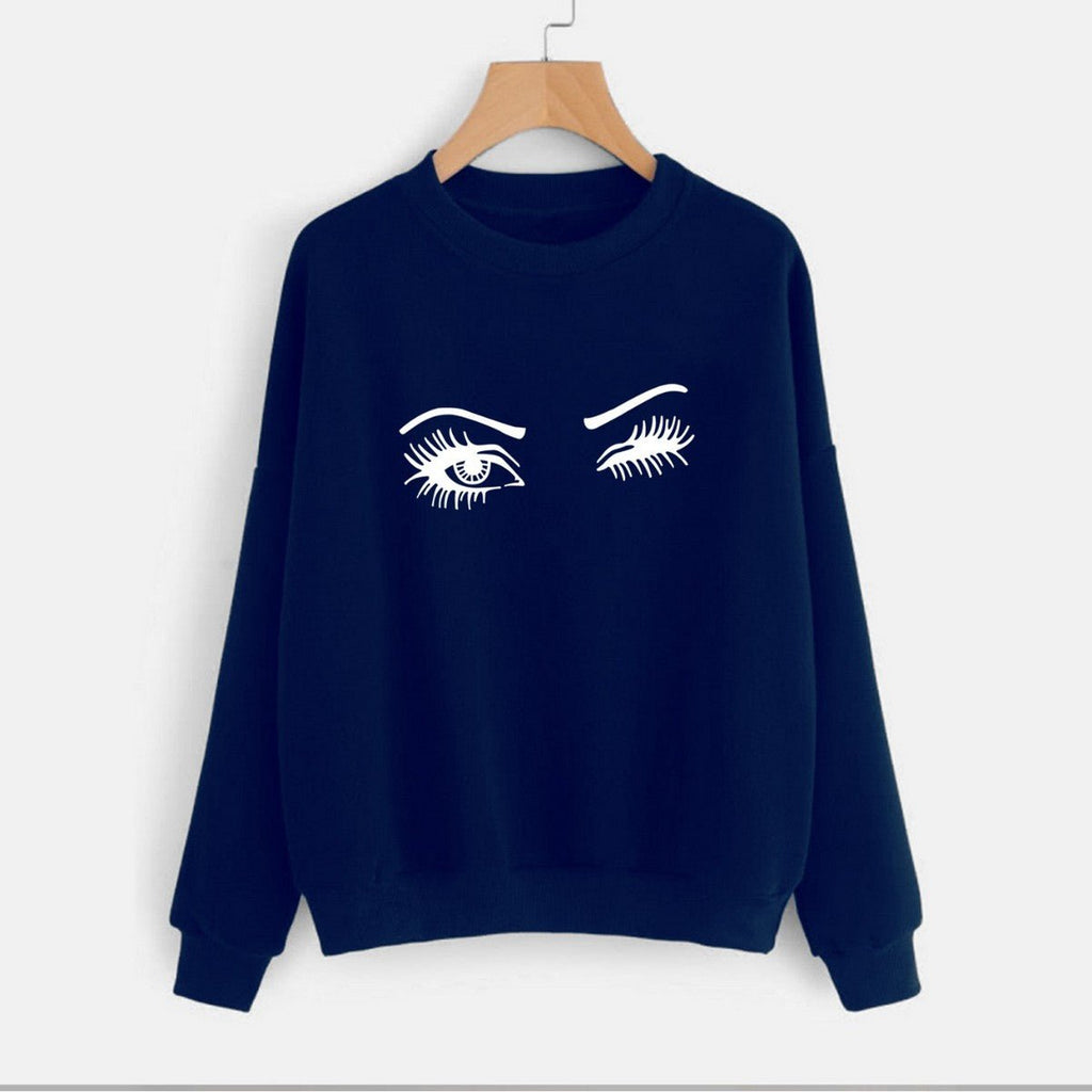 Blue Winky Eye Fleece Full Sleeves Pull Over Sweatshirt For Women - HB INDUSTRIES - Hoodies & Sweatshirts - 