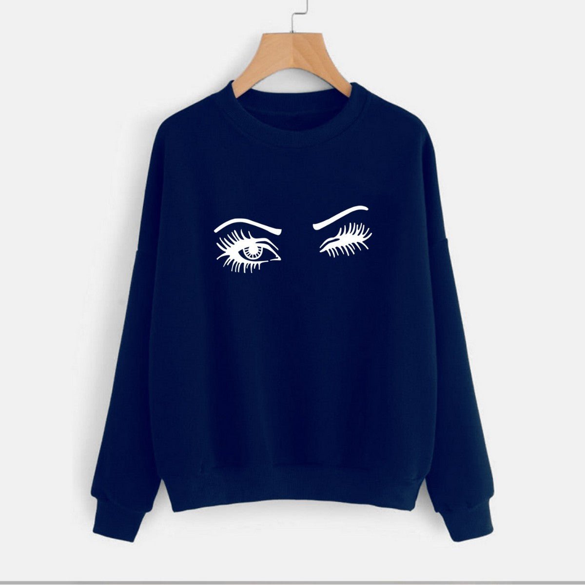 Blue Winky Eye Fleece Full Sleeves Pull Over Sweatshirt For Women - HB INDUSTRIES - Hoodies & Sweatshirts - 