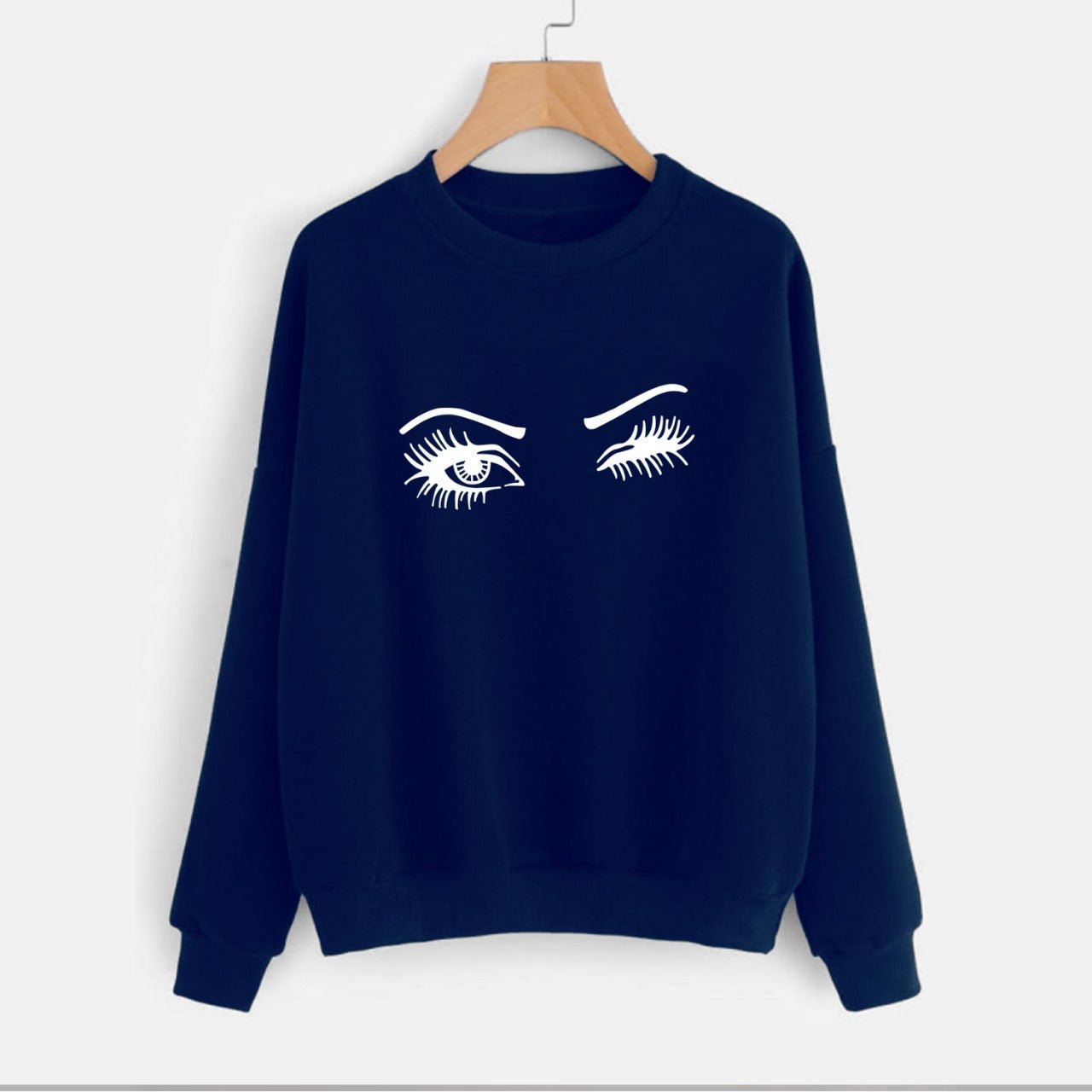 Blue Winky Eye Fleece Full Sleeves Pull Over Sweatshirt For Women - HB INDUSTRIES - Hoodies & Sweatshirts - 