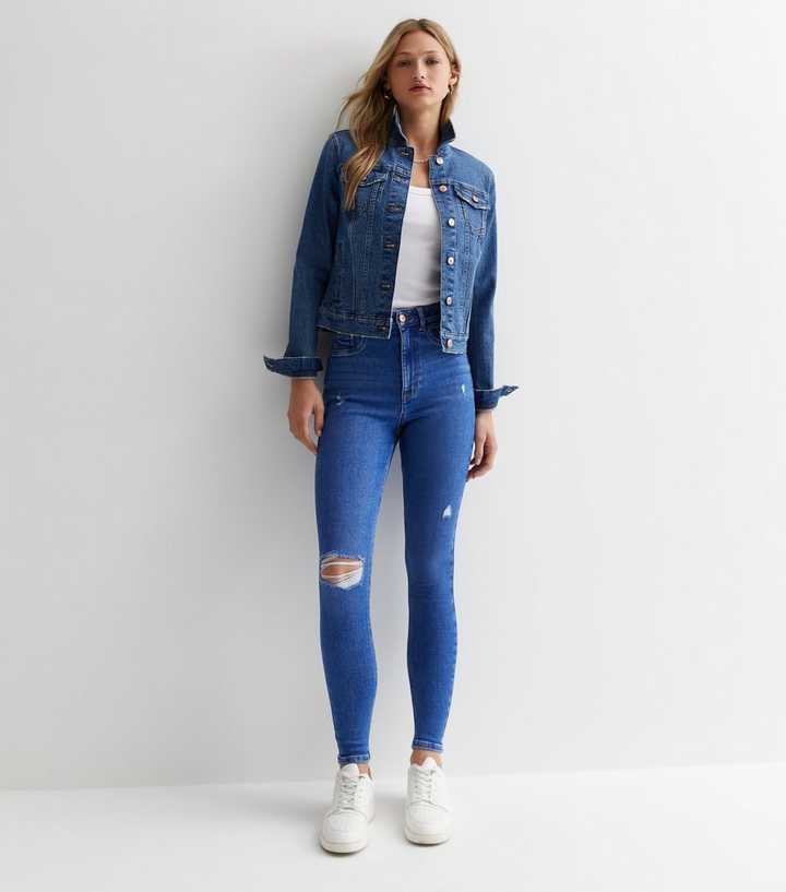 Bright Blue High Waist Ripped Knee Super Skinny Jeans - HB INDUSTRIES - Jeans - 