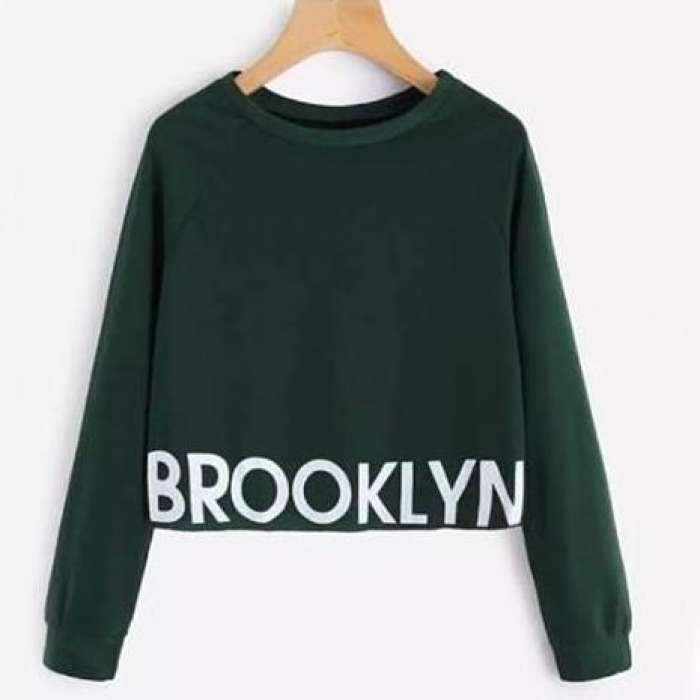 Brookly Crop Printed Fleece Sweatshirt For womens - HB INDUSTRIES - Hoodies & Sweatshirts - 