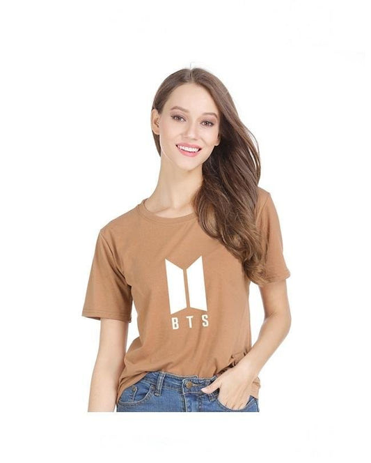 Brown BTS Cotton Printed T - Shirt For Women - HB INDUSTRIES - Tops & T - Shirts - 