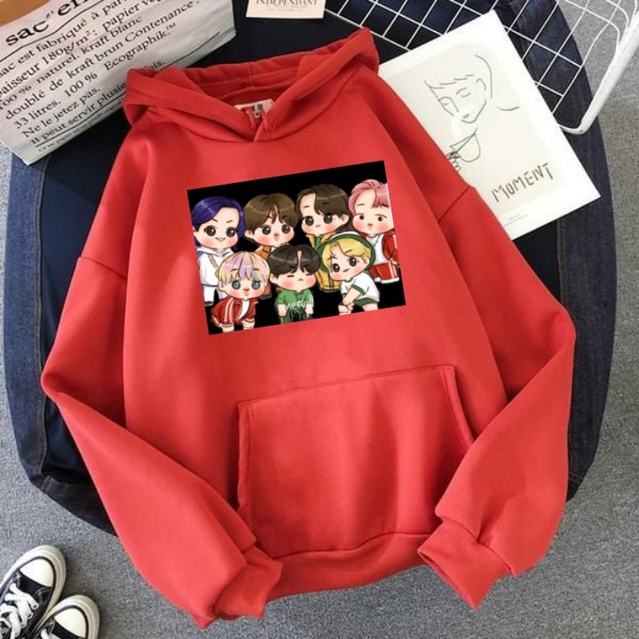 BTS Anime Fleece Full Sleeves Pull Over Hoodie For Women - HB INDUSTRIES - Hoodies & Sweatshirts - 