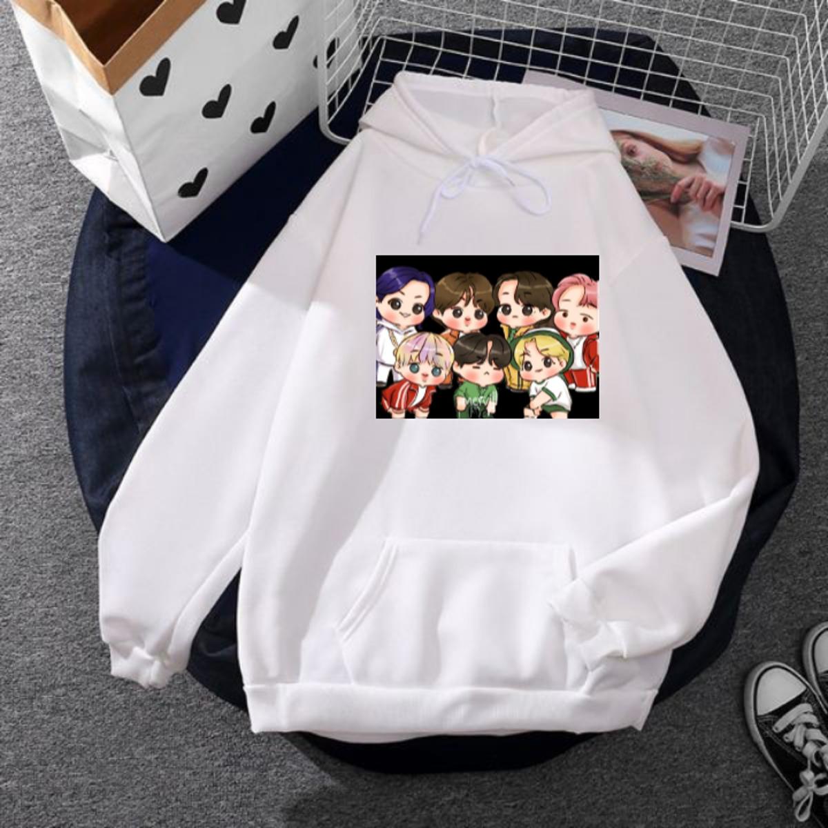 BTS Anime Fleece Full Sleeves Pull Over Hoodie For Women - HB INDUSTRIES - Hoodies & Sweatshirts - 