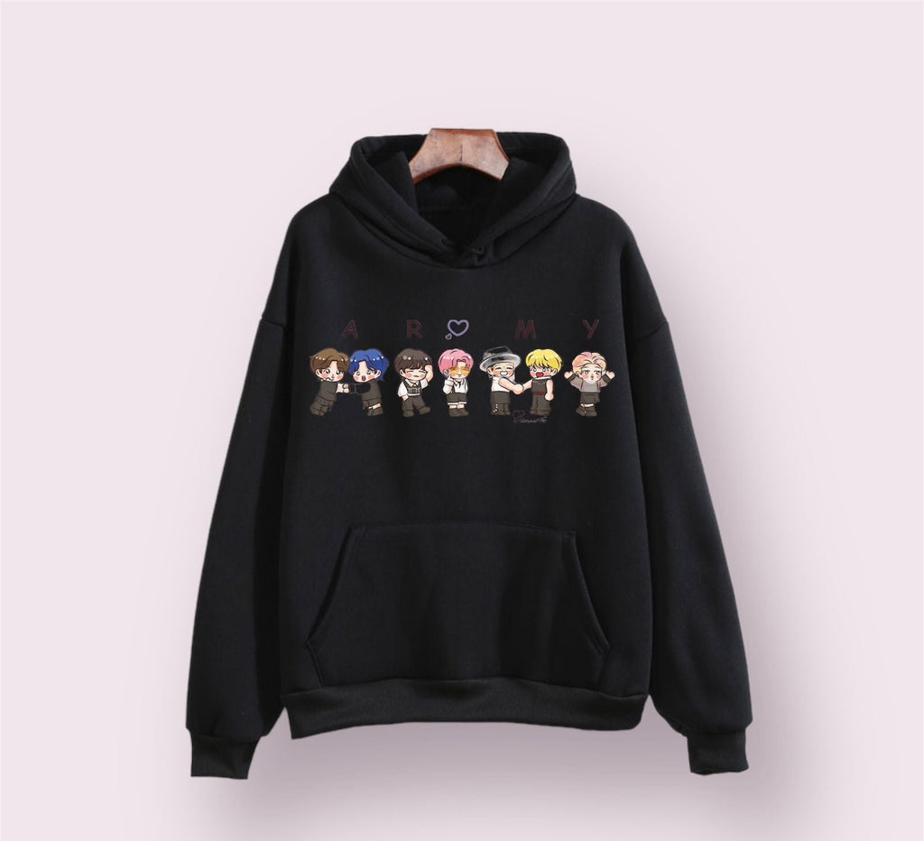 BTS Army Anime Fleece Full Sleeves Pull Over Hoodie For Women - HB INDUSTRIES - Hoodies & Sweatshirts - 