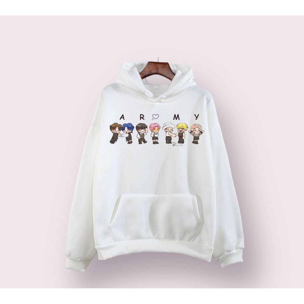 BTS Army Anime Fleece Full Sleeves Pull Over Hoodie For Women - HB INDUSTRIES - Hoodies & Sweatshirts - 