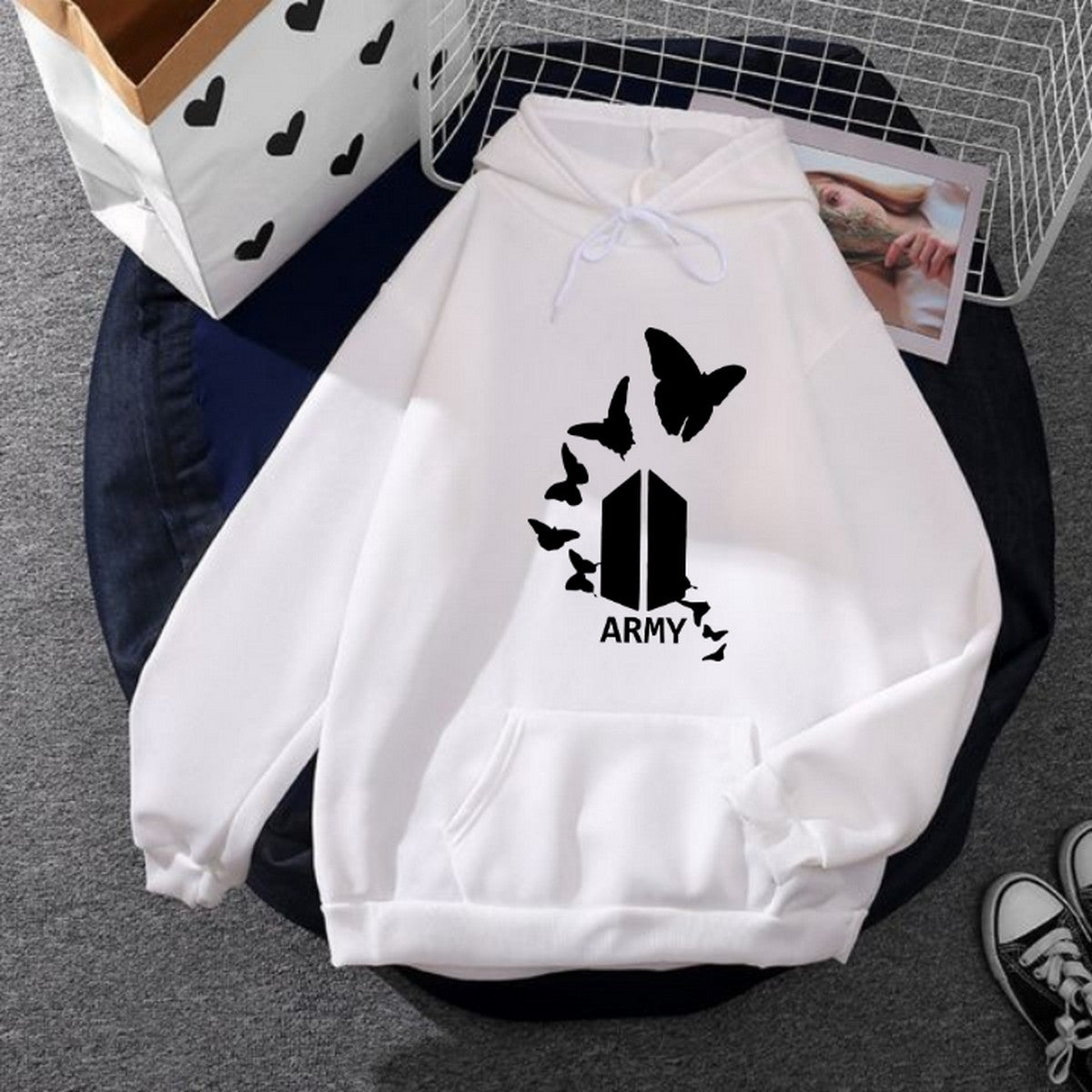 BTS Army Printed Fleece Full Sleeves Pull Over Hoodie For Women - HB INDUSTRIES - Hoodies & Sweatshirts - 