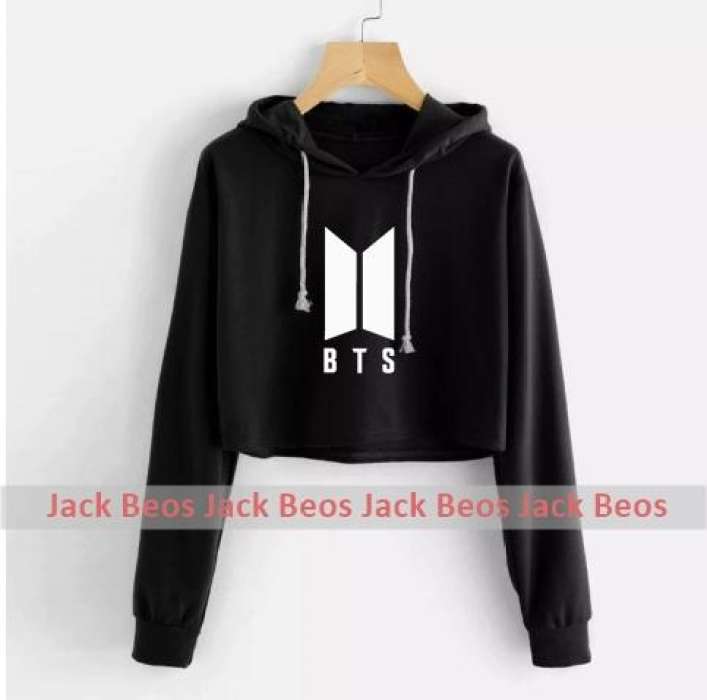 BTS Black Pullover Croped Hoodie For Women Long Sleeve - HB INDUSTRIES - Hoodies & Sweatshirts - 