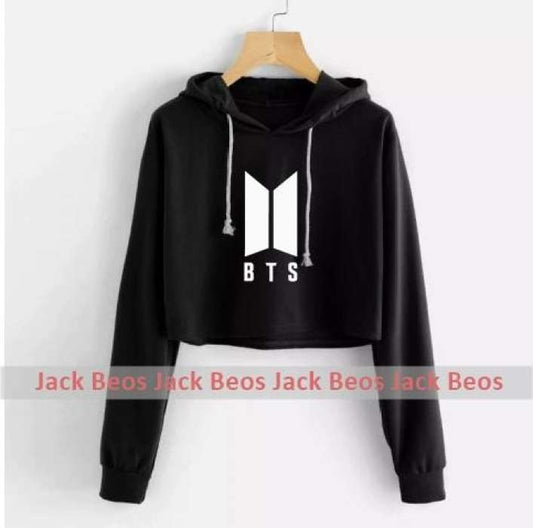 BTS Black Pullover Croped Hoodie For Women Long Sleeve - HB INDUSTRIES - Hoodies & Sweatshirts - 