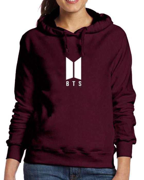 BTS Stylish Maroon Printed Hoodie For Women - HB INDUSTRIES - Hoodies & Sweatshirts - 