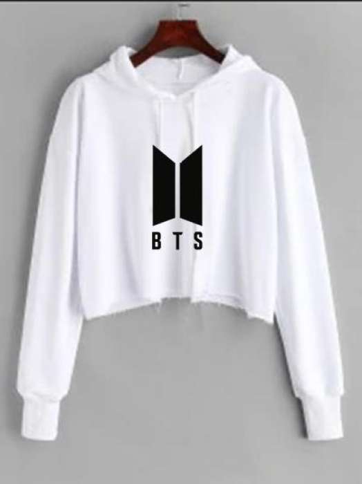 BTS White Croped Pullover Hoodie For Women Long Sleeve - HB INDUSTRIES - Hoodies & Sweatshirts - 