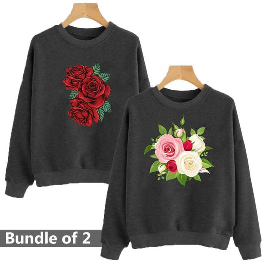Bundle of 2 Black Floral Printed Sweat Shirts - HB INDUSTRIES - Hoodies & Sweatshirts - 