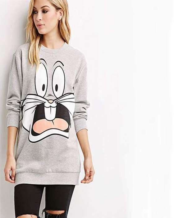 Bunny Stylish Grey Printed Sweatshirt For Women - HB INDUSTRIES - Hoodies & Sweatshirts - 