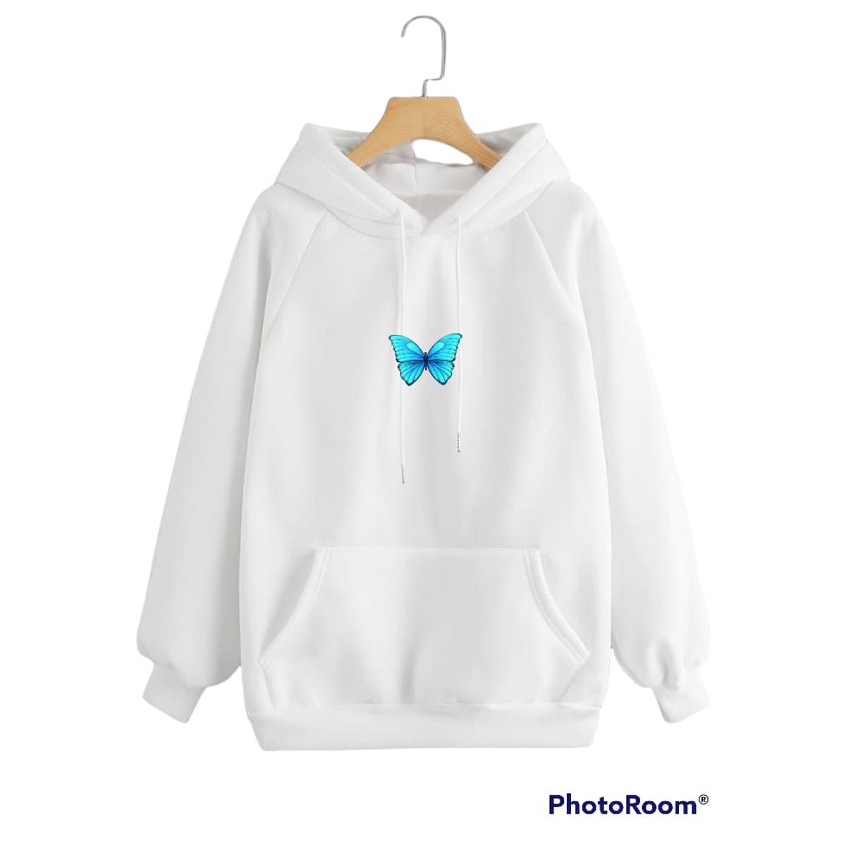 Butterfly White Fleece Full Sleeves Pull Over Hoodie For Women - HB INDUSTRIES - Hoodies & Sweatshirts - 
