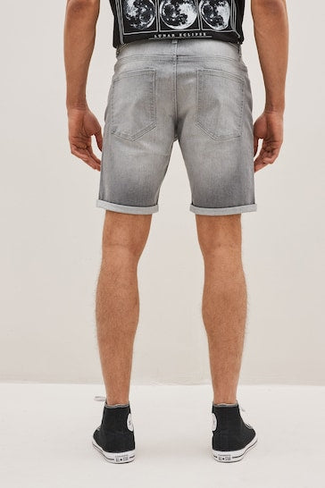 Stretch Denim Shorts For Mens Grey