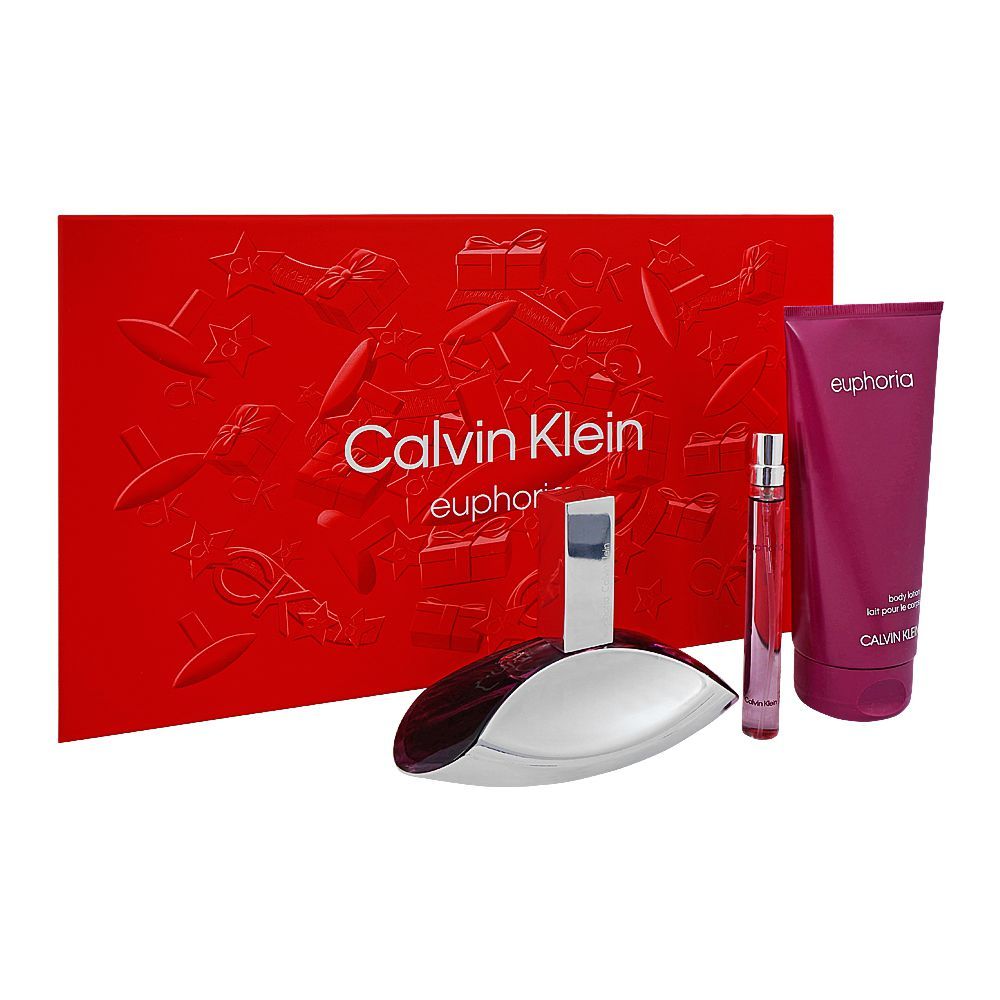 Calvin Klein Euphoria Gift Set, For Women, Eau De Parfum 100ml + Purse Spray 10ml + Body Lotion, 200ml - HB INDUSTRIES - Women Perfumes - 