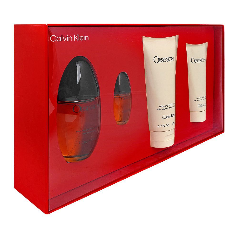 Calvin Klein Obsession Gift Set, For Women, Eau De Parfum 100ml + Purse Spray 15ml + Body Lotion 100ml + Body Wash 100ml - HB INDUSTRIES - Women Perfumes - 