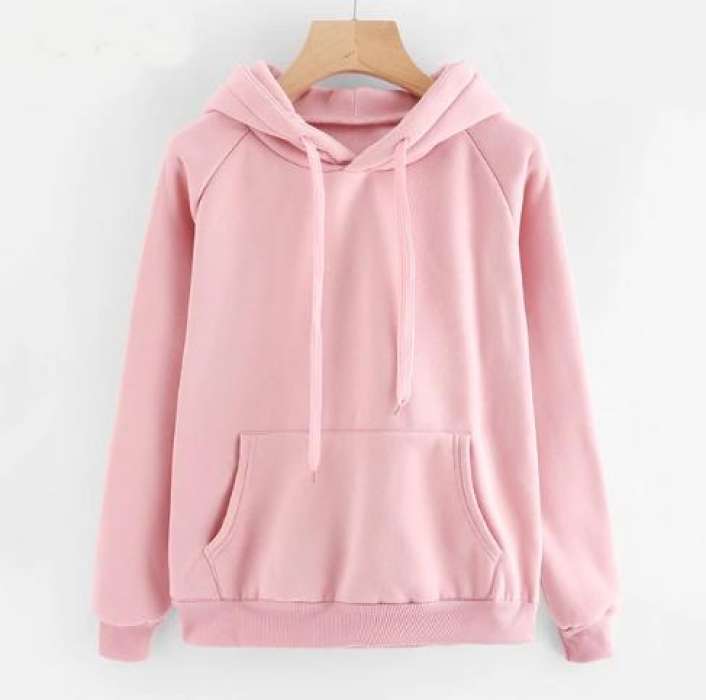 Casual Pink Sweatshirt Kangaroo Pocket Drawstring Hoodie Pullovers Fall Women Clothing Long Sleeve - HB INDUSTRIES - Hoodies & Sweatshirts - 