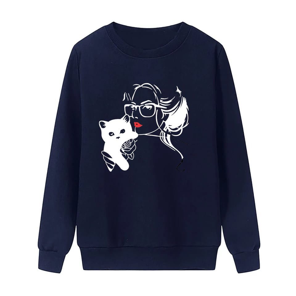 Cat Lover Printed Fleece Full Sleeves Pull Over Sweatshirt For Women - HB INDUSTRIES - Hoodies & Sweatshirts - 