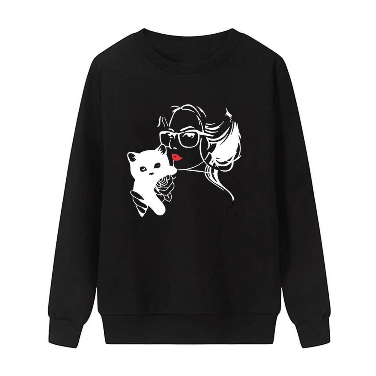 Cat Lover Printed Fleece Full Sleeves Pull Over Sweatshirt For Women - HB INDUSTRIES - Hoodies & Sweatshirts - 