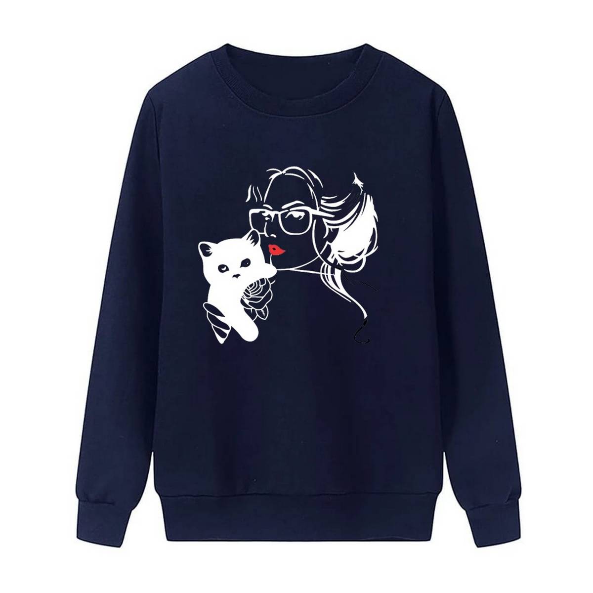 Cat Lover Printed Fleece Full Sleeves Pull Over Sweatshirt For Women - HB INDUSTRIES - Hoodies & Sweatshirts - 