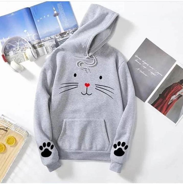 Cat Printed Fleece Full Sleeves Pull Over Hoodie For Women - HB INDUSTRIES - Hoodies & Sweatshirts - 