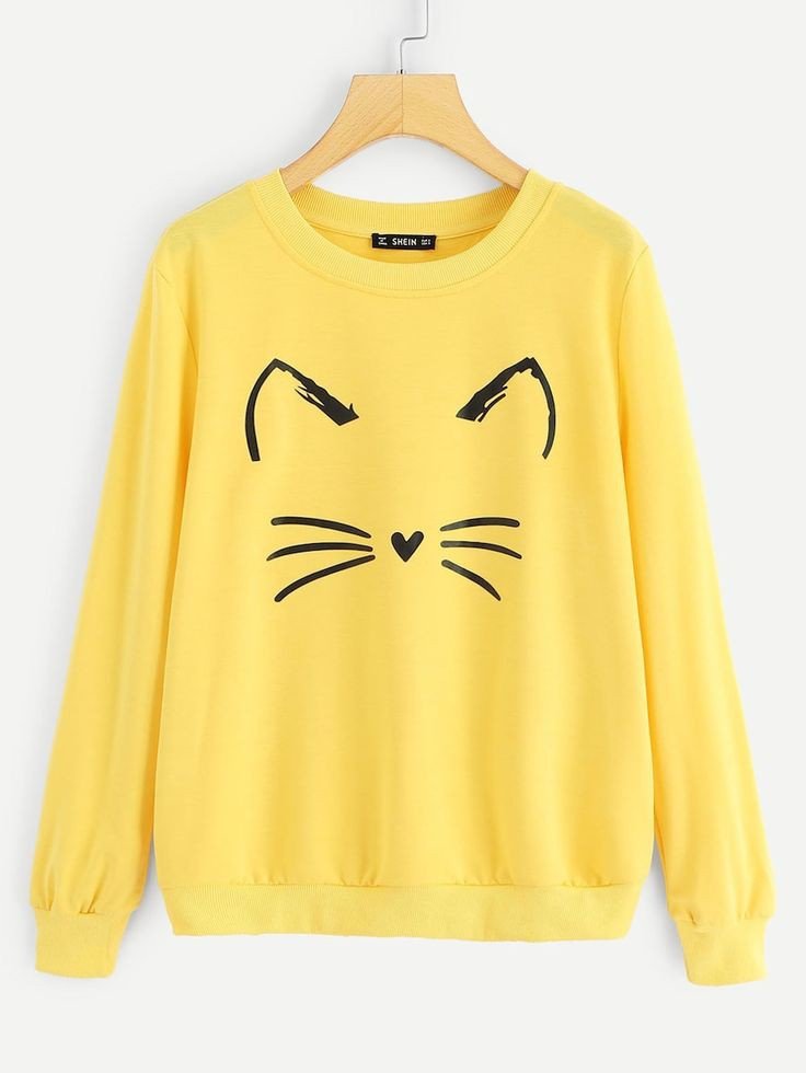 Cat Printed Fleece Full Sleeves Pull Over Sweatshirt For Women - HB INDUSTRIES - Hoodies & Sweatshirts - 
