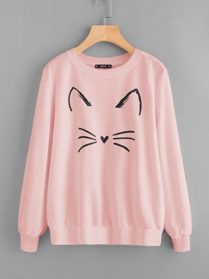 Cat Printed Fleece Full Sleeves Pull Over Sweatshirt For Women - HB INDUSTRIES - Hoodies & Sweatshirts - 