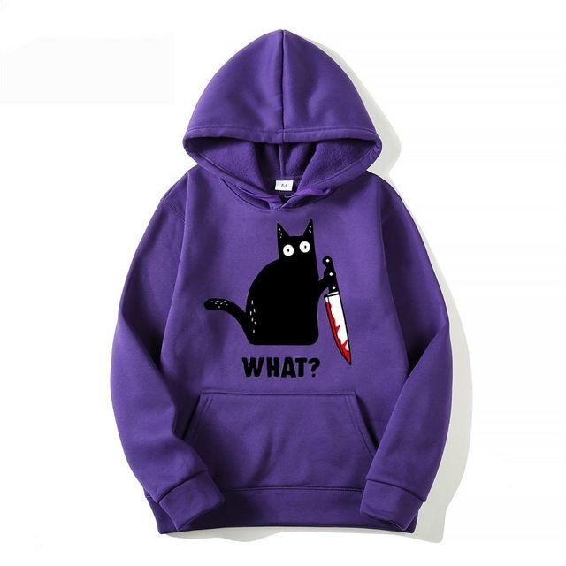 Cat What Printed Fleece Full Sleeves Pull Over Hoodie For Women - HB INDUSTRIES - Hoodies & Sweatshirts - 