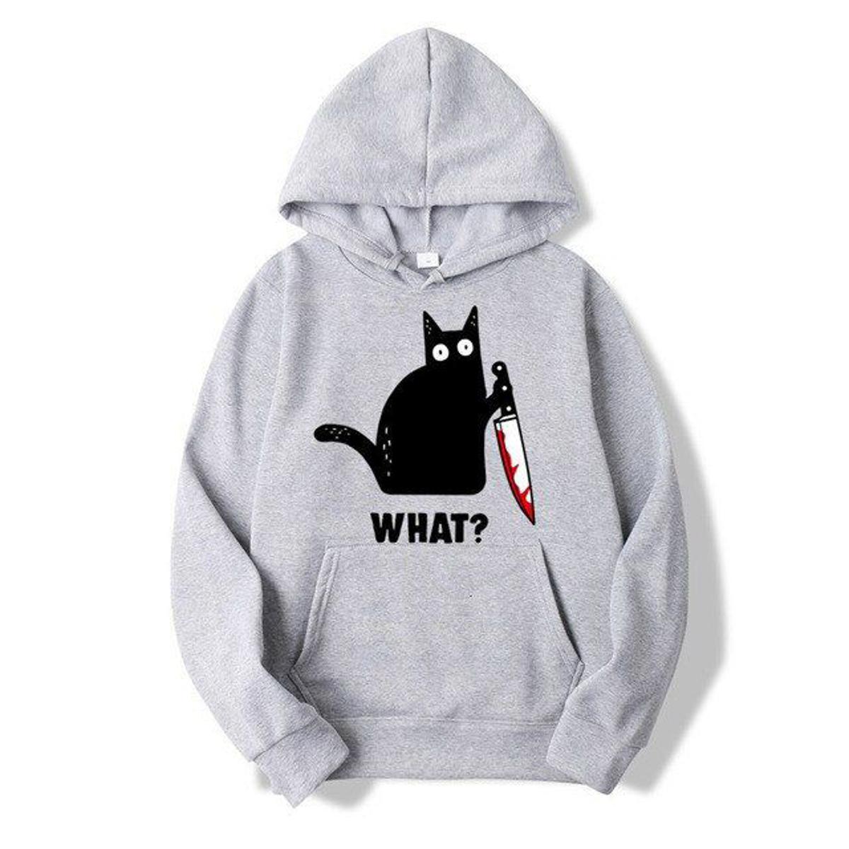 Cat What Printed Fleece Full Sleeves Pull Over Hoodie For Women - HB INDUSTRIES - Hoodies & Sweatshirts - 