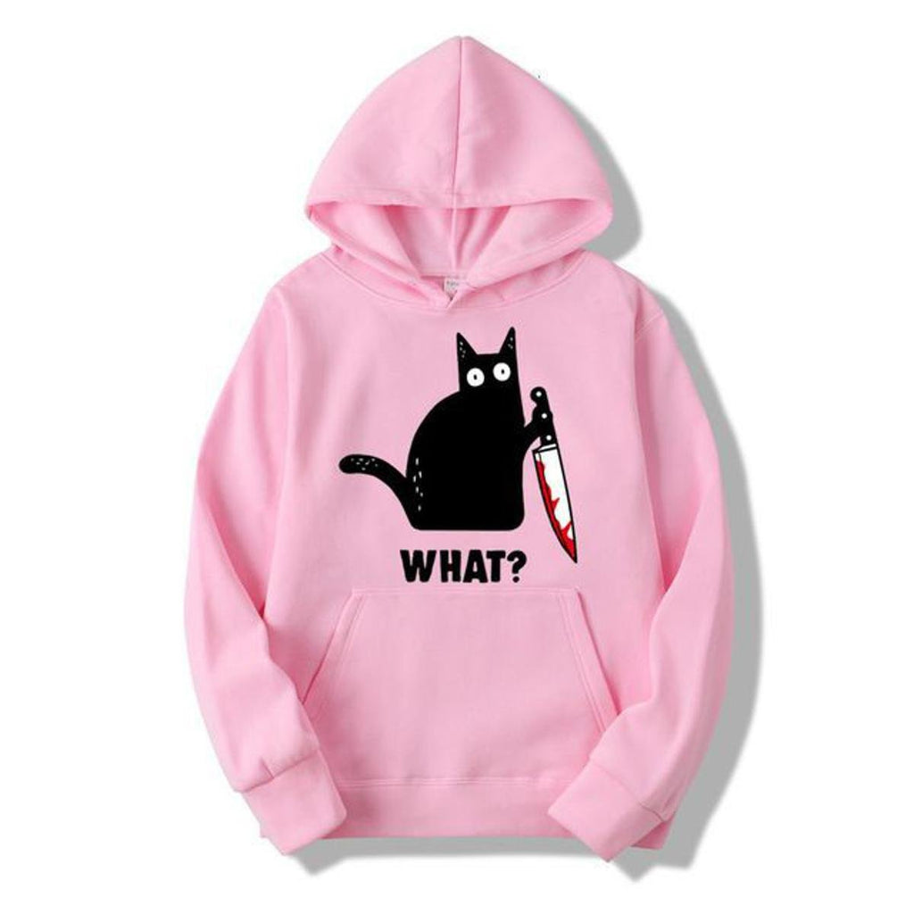 Cat What Printed Fleece Full Sleeves Pull Over Hoodie For Women - HB INDUSTRIES - Hoodies & Sweatshirts - 