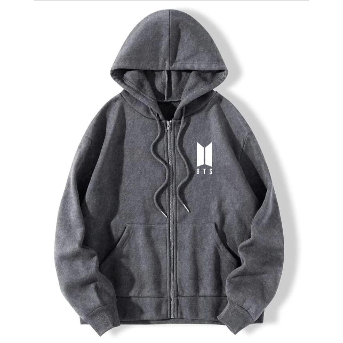 Charcoal BTS Fleece Full Sleeves Zipper Hoodie For Women - HB INDUSTRIES - Hoodies & Sweatshirts - 