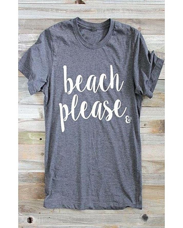 Charcoal Grey Beach Please Cotton Printed T - Shirt For - HB INDUSTRIES - Tops & T - Shirts - 
