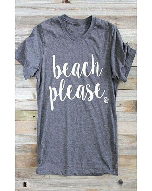 Charcoal Grey Beach Please Cotton Printed T - Shirt For - HB INDUSTRIES - Tops & T - Shirts - 